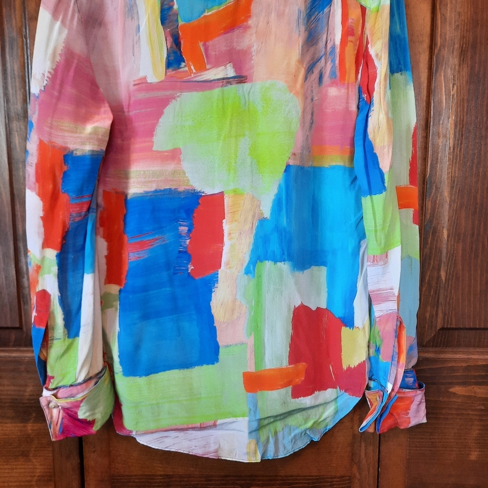 Robert Graham 100% Silk Abstract Paint Swatch Button Up Blouse Size Small - Picture 13 of 13